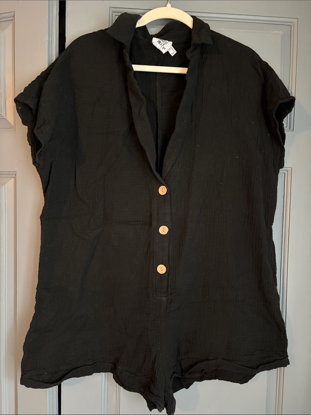 Princess Polly Black Button-Front Short Sleeve Tunic Romper